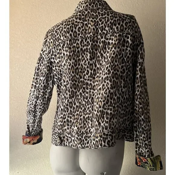 TOMMY BAHAMA TWO PALMS LAGOON LEOPARD 100% LINEN RAW EDGE FLIP CUFF JACKET Large - Picture 5 of 16